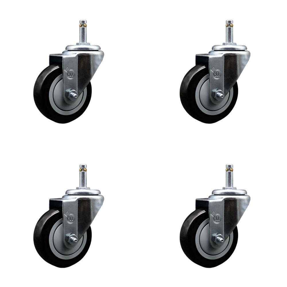 SCC-GR20S3514-PPUB-BLK-716138-4 Polyurethane Swivel Grip Ring Stem Caster with 3.5 x 1.25 in. Black Wheels & 0.43 in. Stems - Set of 4
