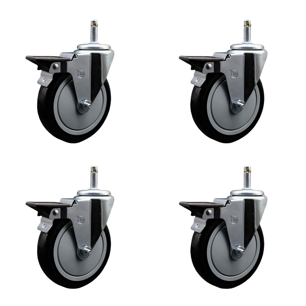 SCC-GR20S514-PPUB-BLK-PLB-716138-4 Polyurethane Swivel Grip Ring Stem Caster with 5 x 1.25 in. Black Wheels & 0.43 in. Stems - Set of 4
