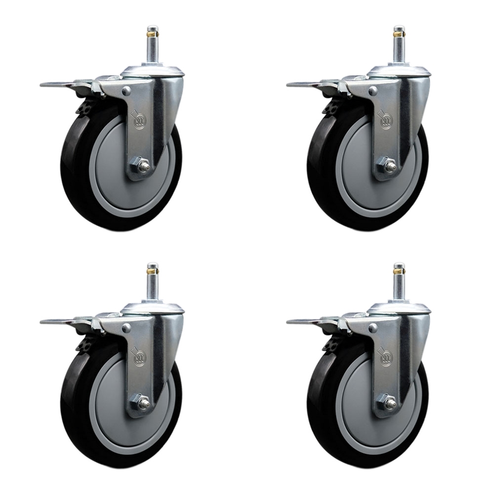SCC-GRTTL20S514-PPUB-BLK-716138-4 Polyurethane Swivel Grip Ring Stem Caster with 5 x 1.25 in. Black Wheels & 0.43 in. Stems - Set of 4