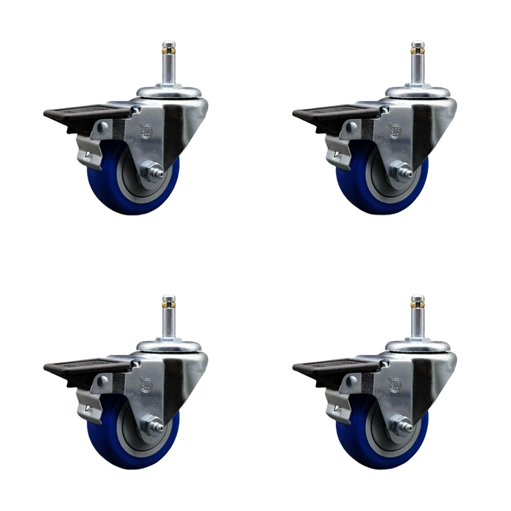 SCC-GR20S314-PPUB-BLUE-PLB-716138-4 Polyurethane Swivel Grip Ring Stem Caster with 3 x 1.25 in. Blue Wheels & 0.43 in. Stems - Set of 4