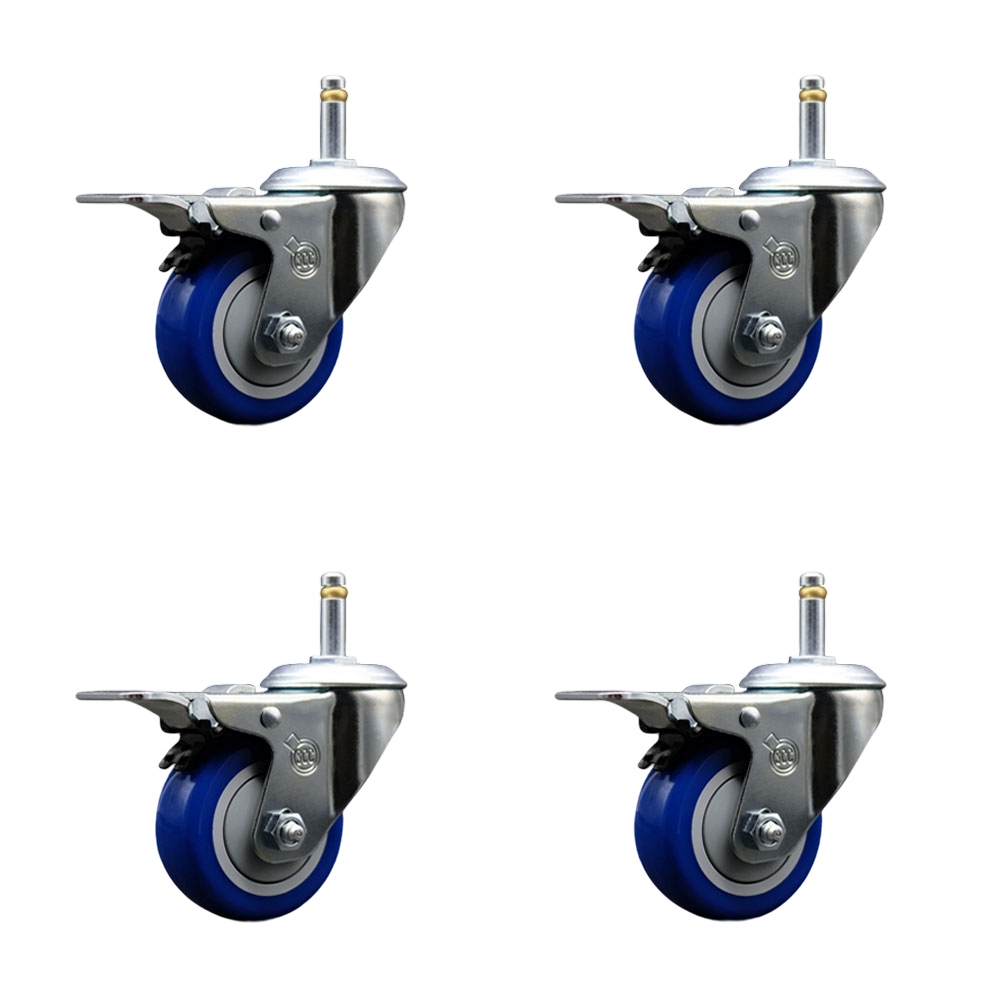 SCC-GRTTL20S314-PPUB-BLUE-716138-4 Polyurethane Swivel Grip Ring Stem Caster with 3 x 1.25 in. Blue Wheels & 0.43 in. Stems - Set of 4