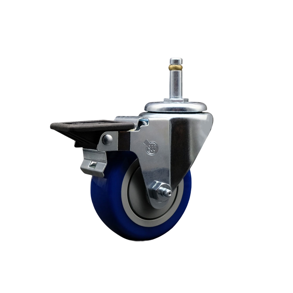 SCC-GR20S3514-PPUB-BLUE-PLB-716138 Polyurethane Swivel Grip Ring Stem Caster with 3.5 x 1.25 in. Blue Wheel & 0.43 in. Stem & Posi Locking Brake