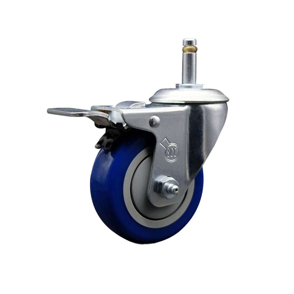 SCC-GRTTL20S414-PPUB-BLUE-716138 Polyurethane Swivel Grip Ring Stem Caster with 4 x 1.25 in. Blue Wheel & 0.43 in. Stem & Total Locking Brake