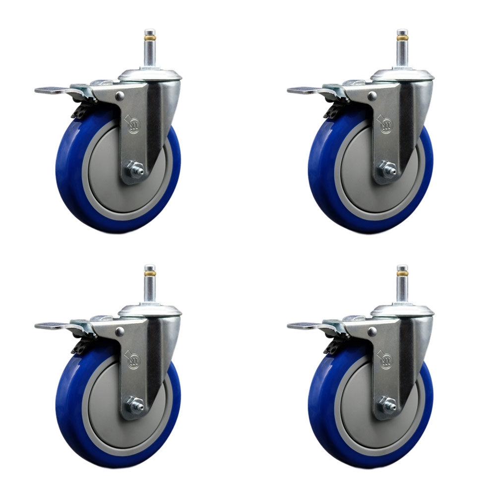 SCC-GRTTL20S514-PPUB-BLUE-716138-4 Polyurethane Swivel Grip Ring Stem Caster with 5 x 1.25 in. Blue Wheels & 0.43 in. Stems - Set of 4