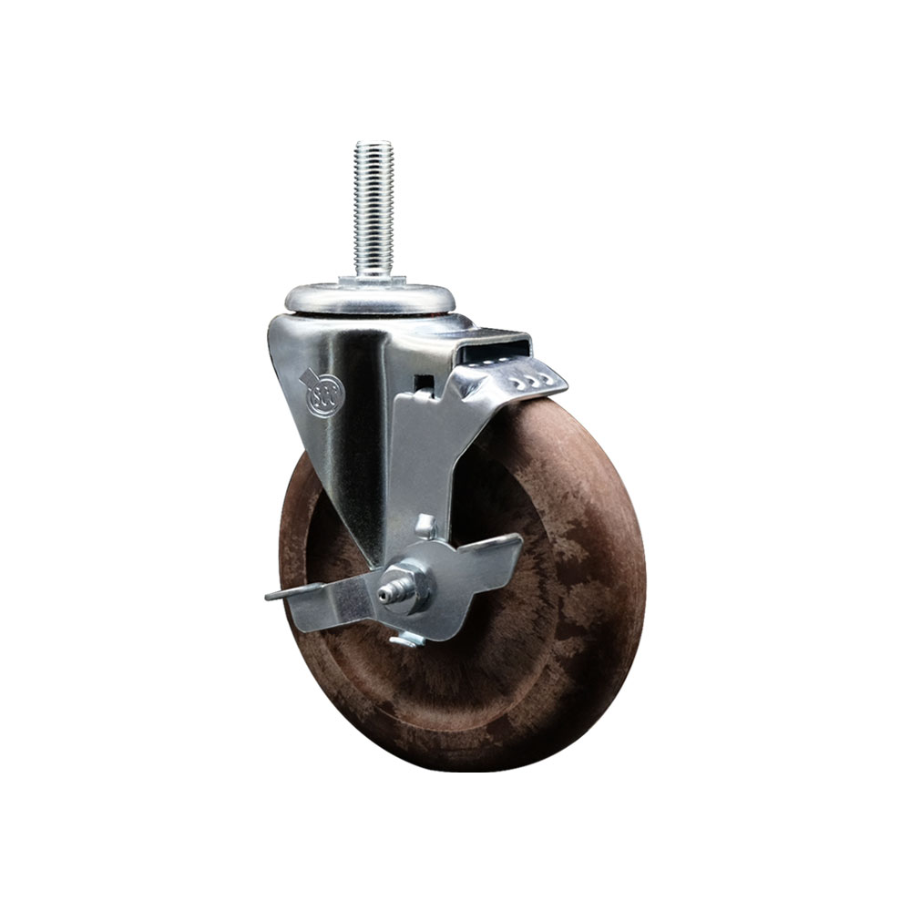 High Temperature Glass Filled Nylon Swivel Threaded Stem Caster with 5 x 1.25 in. Brown Wheel & 0.75 in. Stem & Top Locking Brake