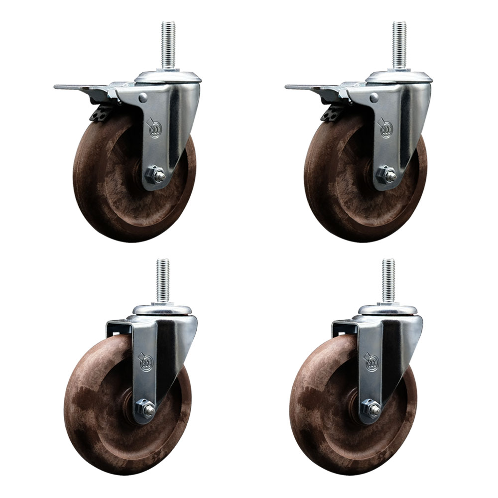 High Temperature Glass Filled Nylon Swivel Threaded Stem Caster with 5 x 1.25 in. Brown Wheels & 0.75 in. Stems - Set of 4