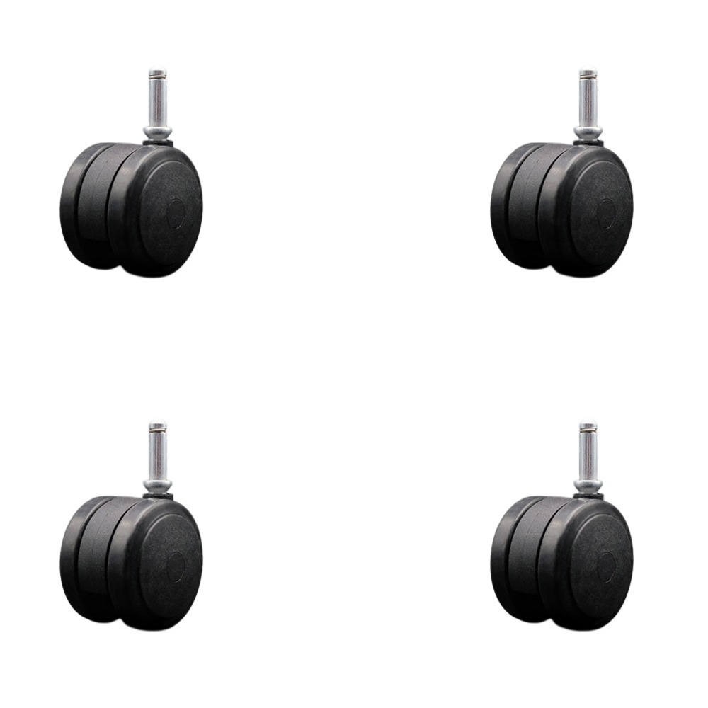 2.38 in. Floor Safe Office Chair Wheels Black Non-Marking Thermoplastic Rubber Twin Wheels - 0.43 in. by 1.44 in. Grip Ring Stems - Set of 4