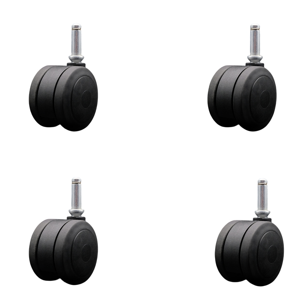 3 in. Extra Large Heavy Duty Floor Safe Office Chair Wheels Black Non-Marking Twin Wheels - 0.43 in. by 1.44 in. Grip Ring Stems - Set of 4