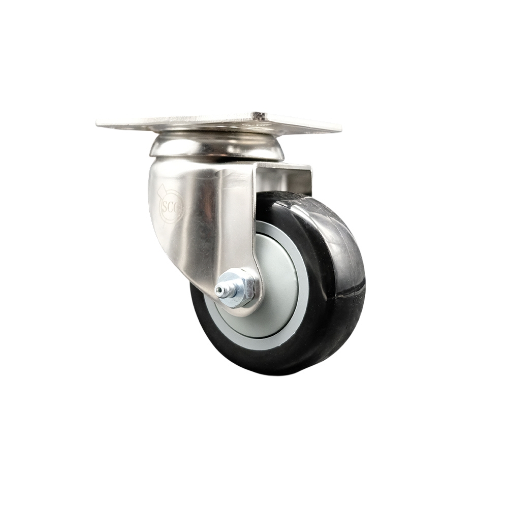 SCC-SS31620S314-PPUB-BLK Polyurethane Swivel Top Plate Caster with 3 in. 316 Stainless Steel Black Caster Wheel