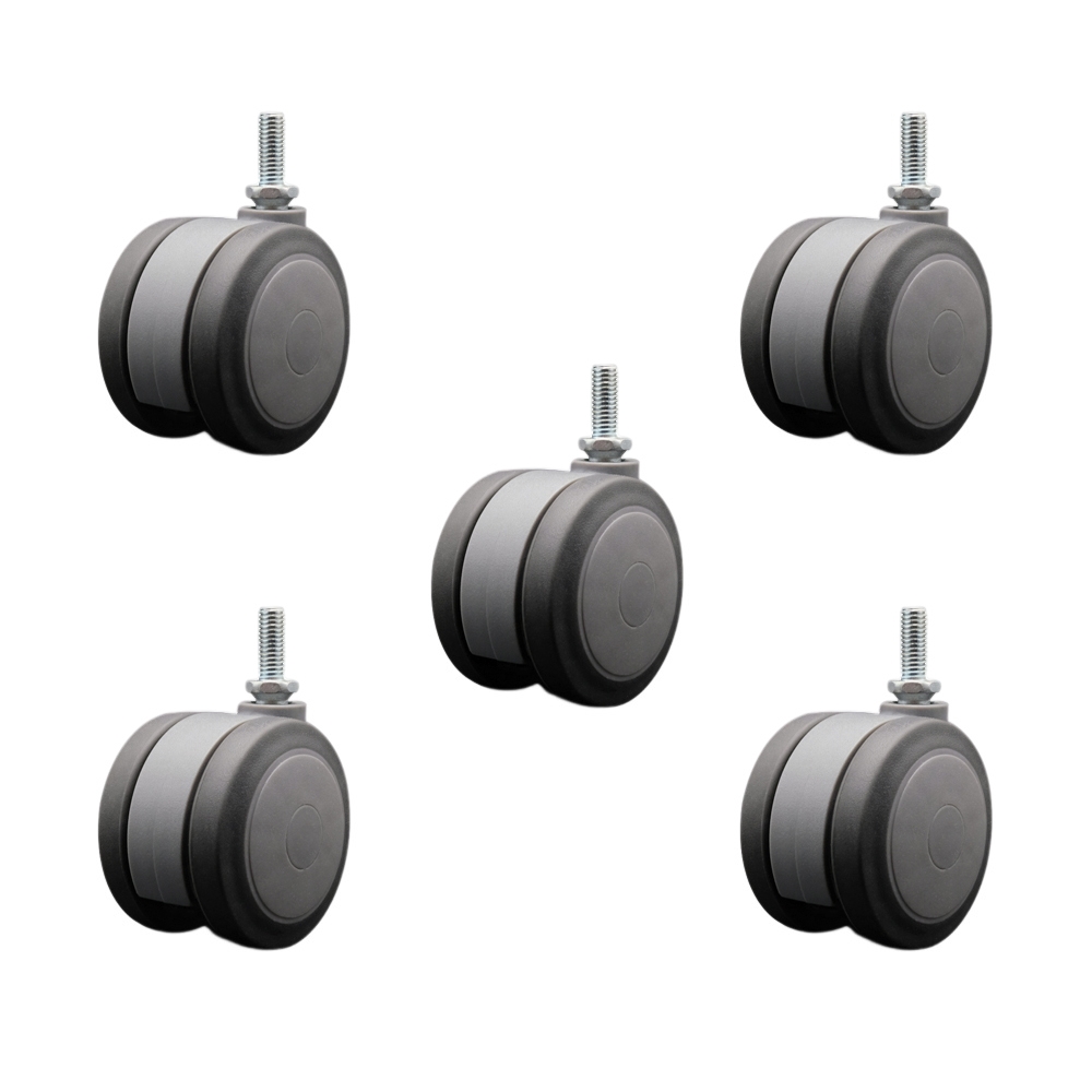 3 in. Extra Large Heavy Duty Floor Safe Office Chair Wheels Gray Non-Marking Twin Wheels 0.38 in. - 16 TPI x 1 in. Threaded Stems - Set of 5