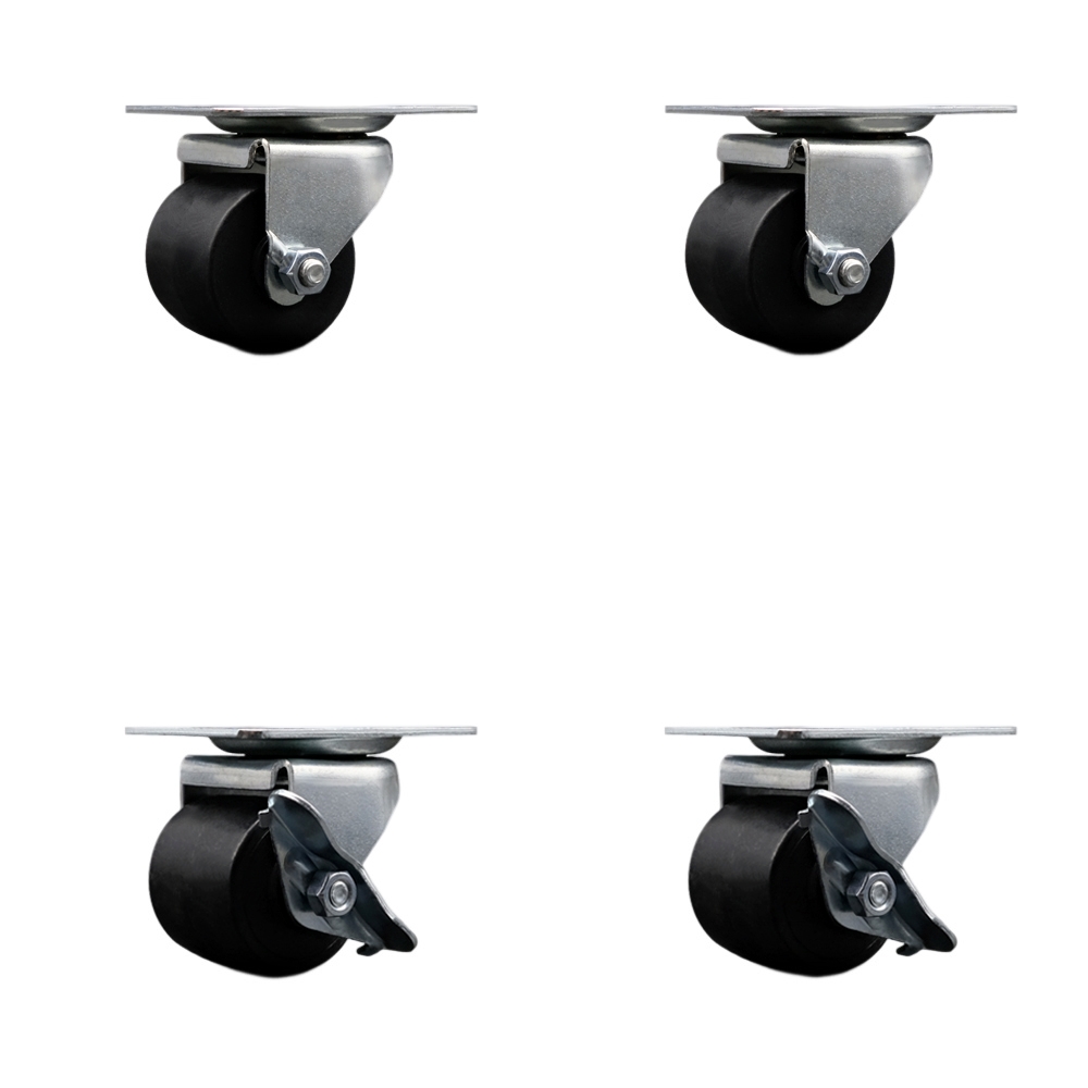 SCC-04S211316-POS-2-SLB-2 Low Profile Swivel Top Plate Caster Set 2 in. by 1.81 in. Polyolefin Wheel