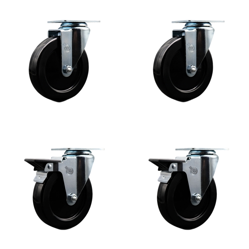 SCC-20S514-HRS-2-PLB-2 Hard Rubber Swivel Top Plate Caster with 5 in. Black Wheels - Set of 4