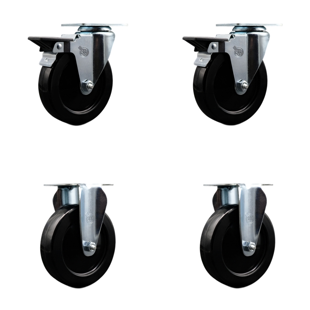 SCC-20S514-HRS-PLB-2-R-2 Hard Rubber Swivel Top Plate Caster with 5 in. Black Wheels - Set of 4