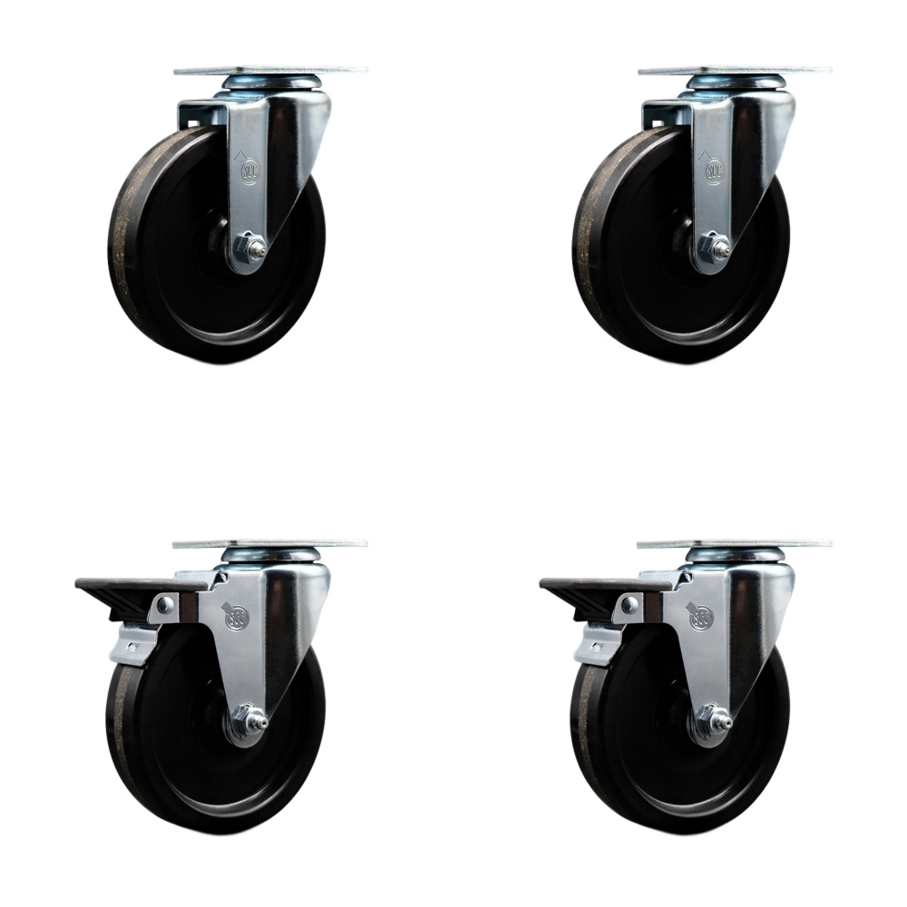 SCC-20S514-PHS-2-PLB-2 Phenolic Swivel Top Plate Caster with 5 in. Black Wheels - Set of 4