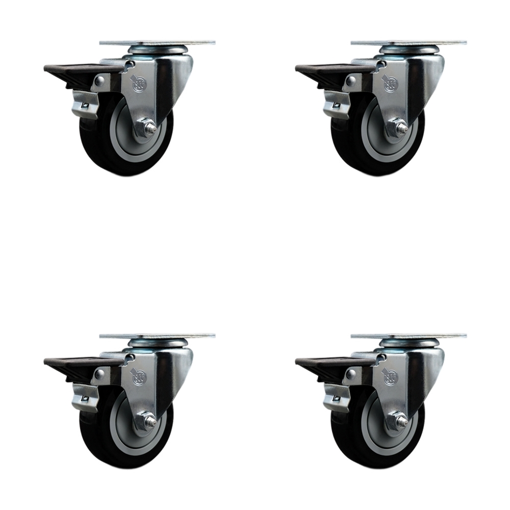 SCC-20S3514-PPUB-BLK-PLB-4 Polyurethane Swivel Top Plate Caster with 3.5 in. Black Wheels - Set of 4