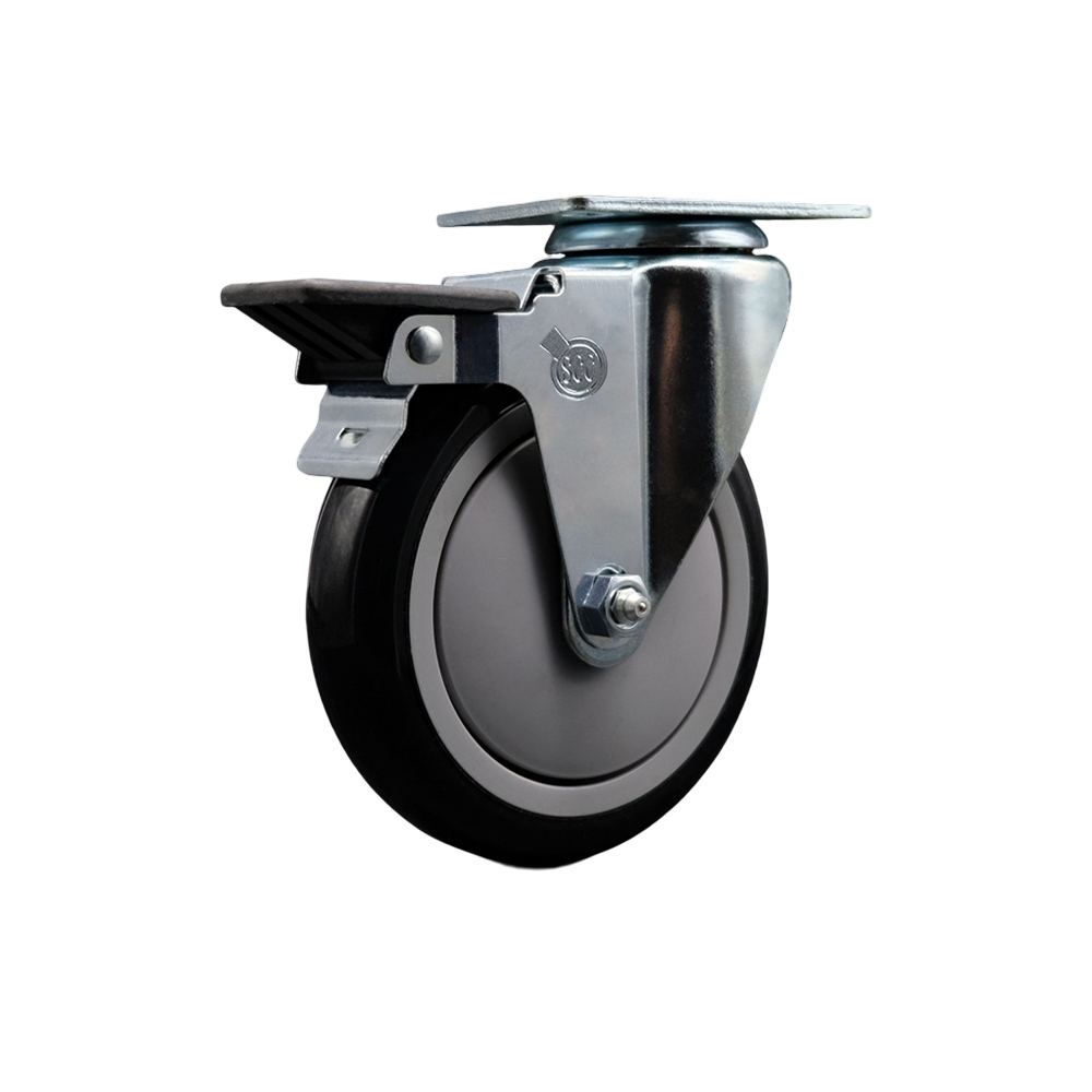 SCC-20S514-PPUB-BLK-PLB Polyurethane Swivel Top Plate Swivel Caster with 5 in. Black Wheel & Posi Locking Brake