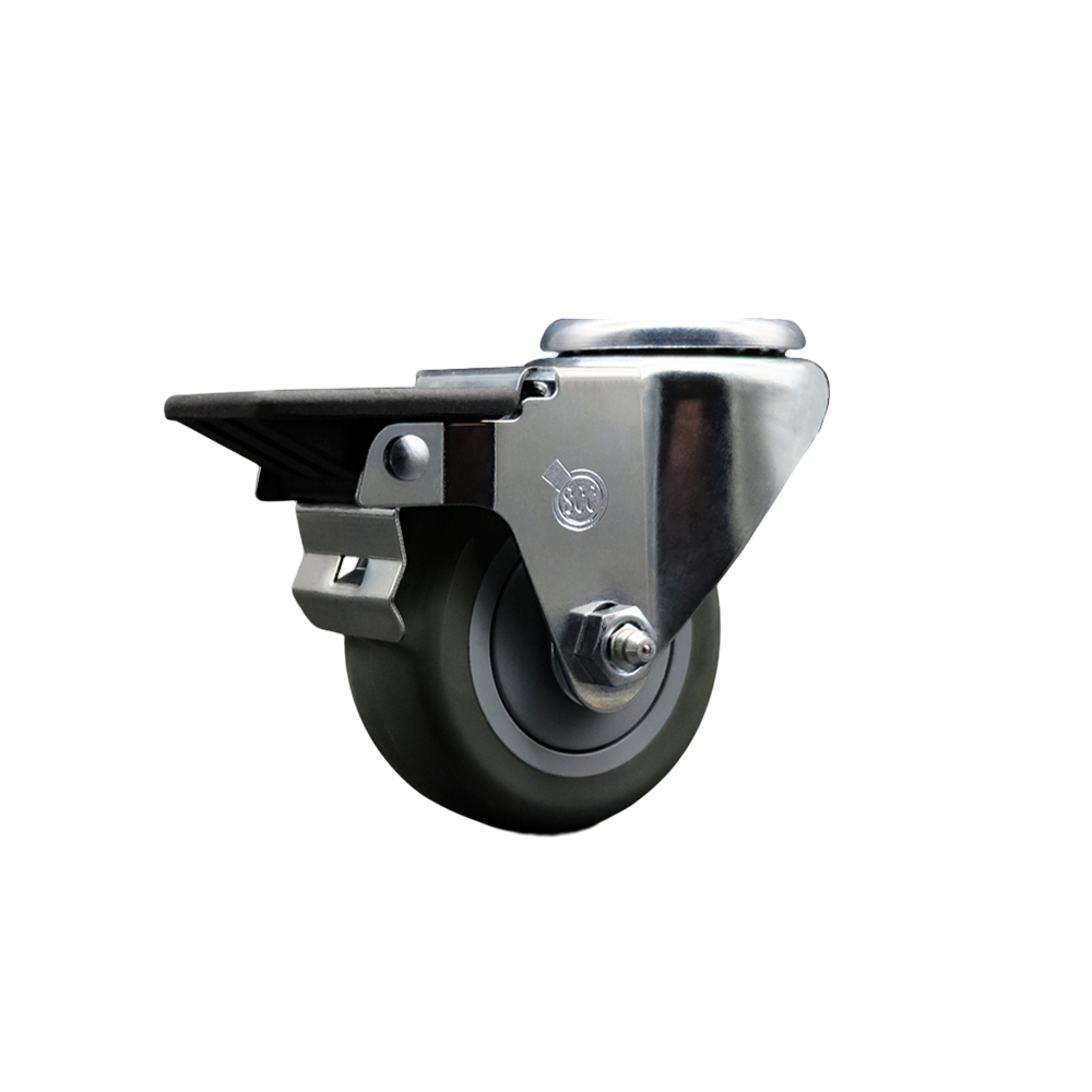 SCC-BH20S314-PPUB-PLB Polyurethane Swivel Bolt Hole Caster with 3 x 1.25 in. Gray Wheel & Posi Locking Brake