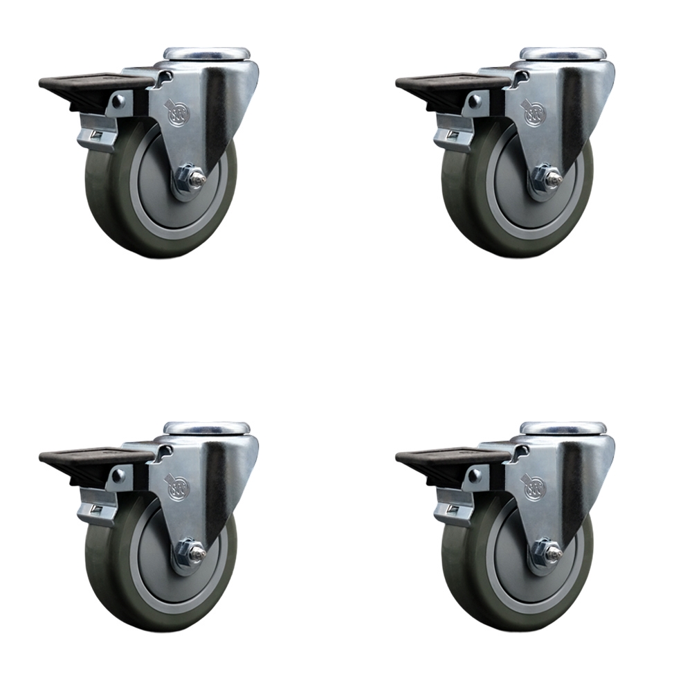 SCC-BH20S414-PPUB-PLB-4 Polyurethane Swivel Bolt Hole Caster with 4 x 1.25 in. Gray Wheels - Set of 4