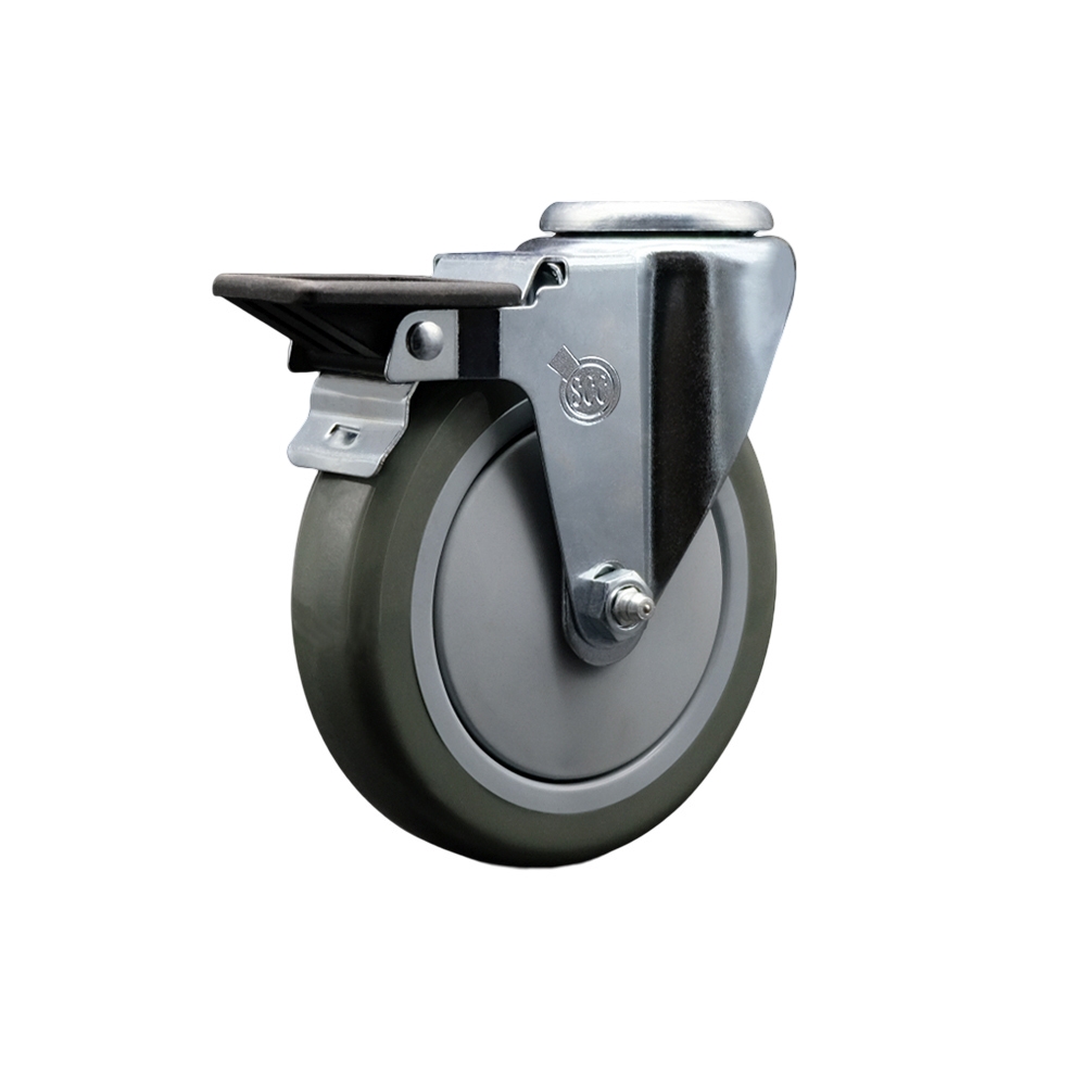 SCC-BH20S514-PPUB-PLB Polyurethane Swivel Bolt Hole Caster with 5 x 1.25 in. Gray Wheel & Posi Locking Brake