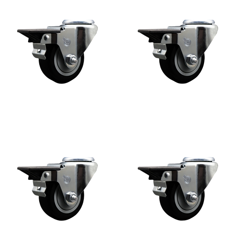 SCC-BH20S314-PPUB-BLK-PLB-4 Polyurethane Swivel Bolt Hole Caster with 3 x 1.25 in. Black Wheels - Set of 4