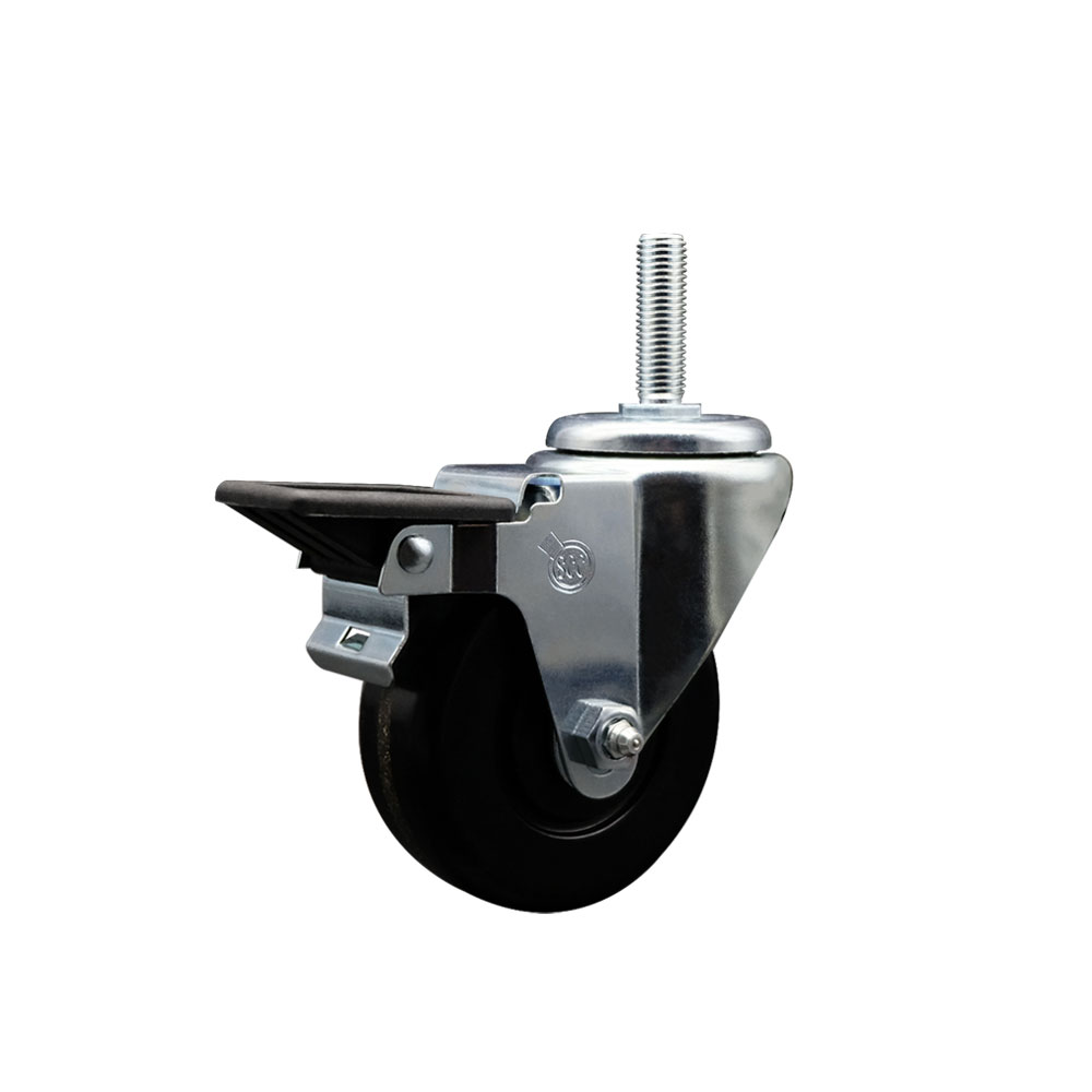 SCC-TS20S3514-PHR-PLB-34212 Phenolic Swivel Threaded Stem Caster with 3.5 x 1.25 in. Black Wheel & 0.75 in. Stem & Posi Locking Brake