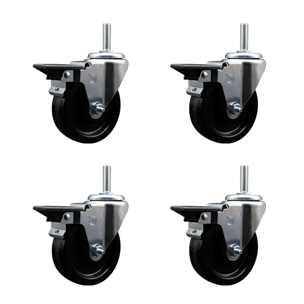 SCC-TS20S414-PHR-PLB-34212-4 Phenolic Swivel Threaded Stem Caster with 4 x 1.25 in. Black Wheels & 0.75 in. Stems - Set of 4