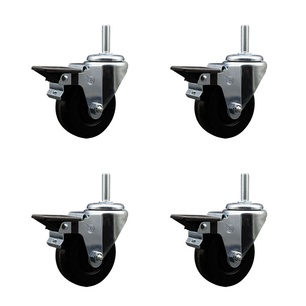 SCC-TS20S3514-PHR-PLB-58212-4 Phenolic Swivel Threaded Stem Caster with 3.5 x 1.25 in. Black Wheels & 0.63 in. Stems - Set of 4
