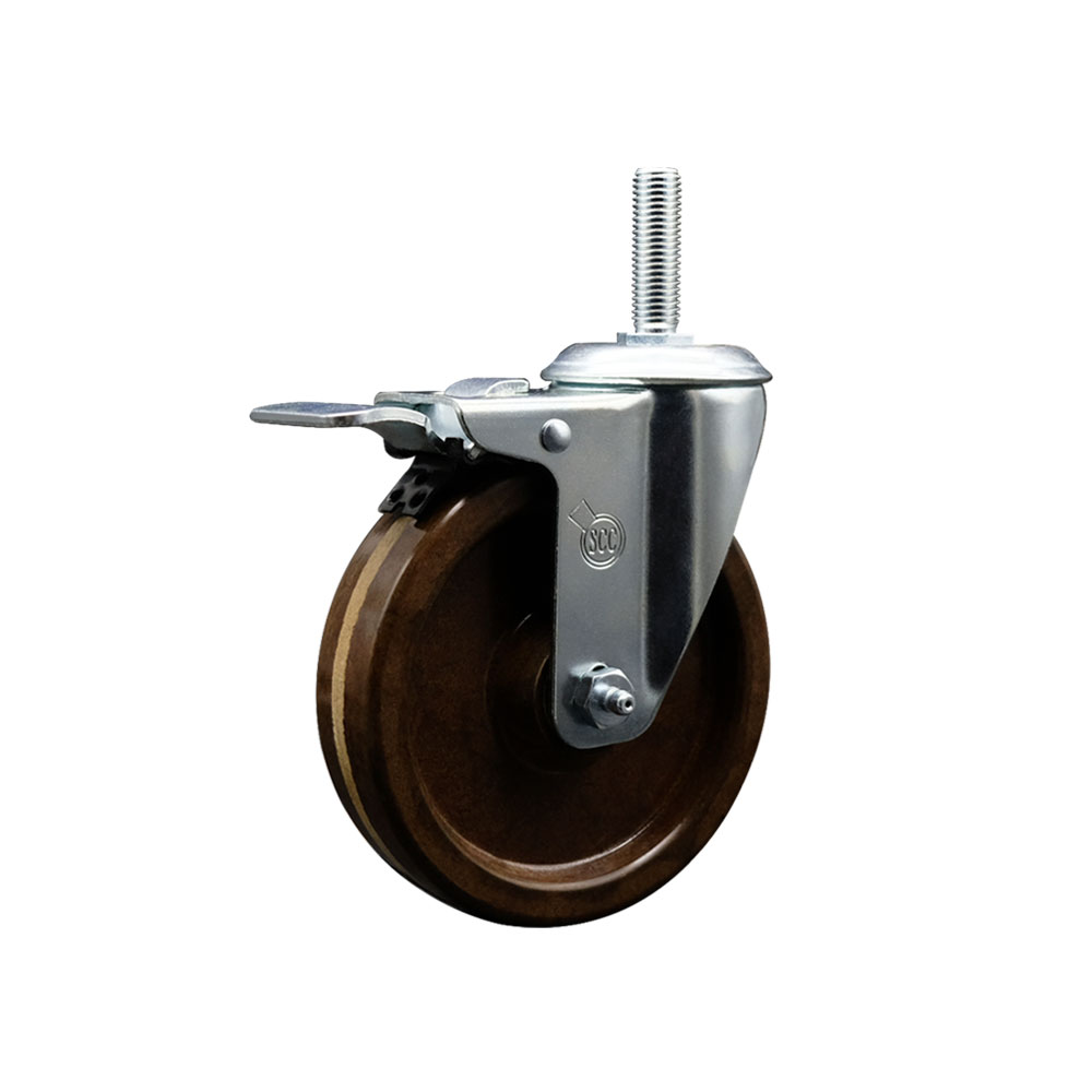 SCC-TSTTL20S514-PHSHT-34212 High Temperature Phenolic Swivel Threaded Stem Caster with 5 x 1.25 in. Brown Wheel & 0.75 in. Stem & Total Locking Brake
