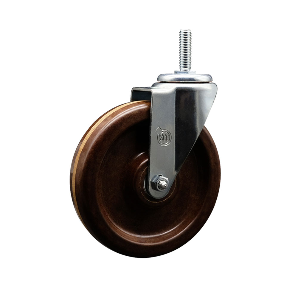 SCC-TSTTL20S615-PHSHT-58212 High Temperature Phenolic Swivel Threaded Stem Caster with 6 x 1.5 in. Brown Wheel & 0.63 in. Stem & Total Locking Brake