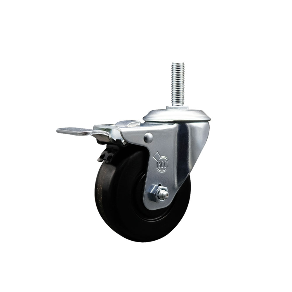 Phenolic Swivel Threaded Stem Caster with 3.5 x 1.25 in. Black Wheel & 0.75 in. Stem & Total Locking Brake