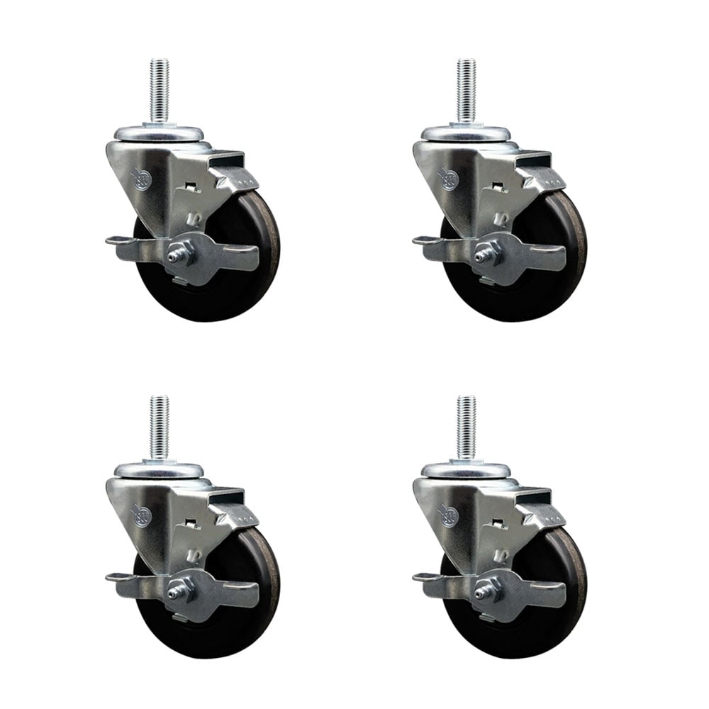 SCC-TS20S3514-PHS-TLB-34212-4 Phenolic Swivel Threaded Stem Caster with 3.5 x 1.25 in. Black Wheels & 0.75 in. Stems - Set of 4