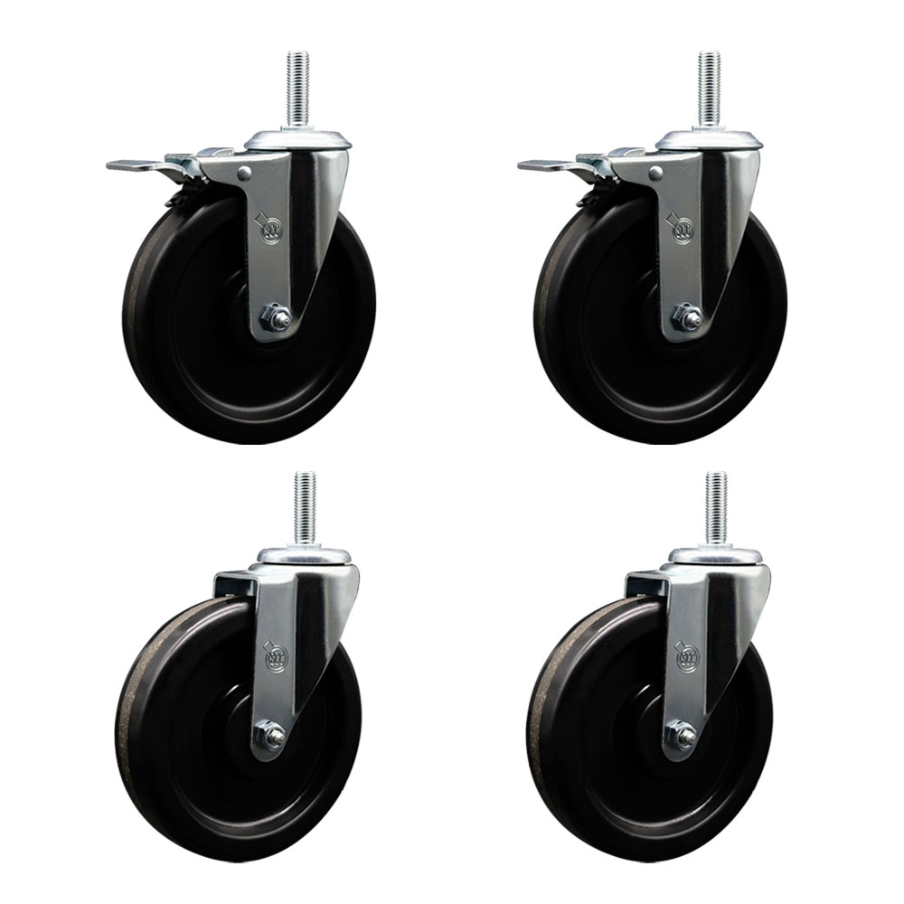 SCC-TSTTL20S615-PHS-34212-2-S-2 Phenolic Swivel Threaded Stem Caster with 6 x 1.25 in. Black Wheels & 0.75 in. Stems - Set of 4