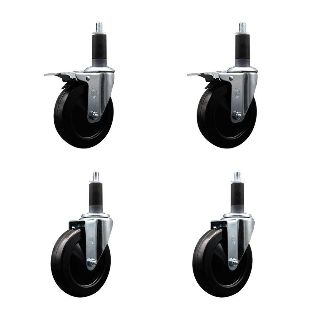 SCC-EXTTL20S514-HRS-2-S-2-118 Hard Rubber Swivel Expanding Stem Caster with 5 x 1.25 in. Black Wheels & 1.13 in. Stems - Set of 4