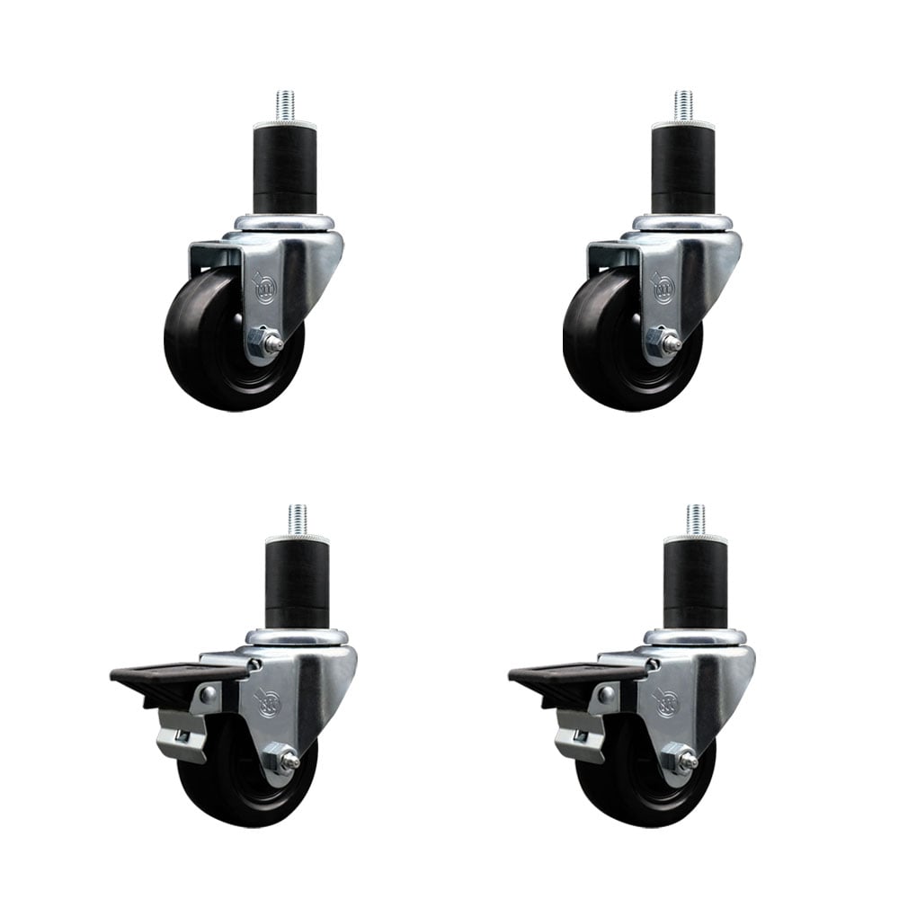 SCC-EX20S314-HRS-2-PLB-2-134 Hard Rubber Swivel Expanding Stem Caster with 3 x 1.25 in. Black Wheels & 1.75 in. Stems - Set of 4