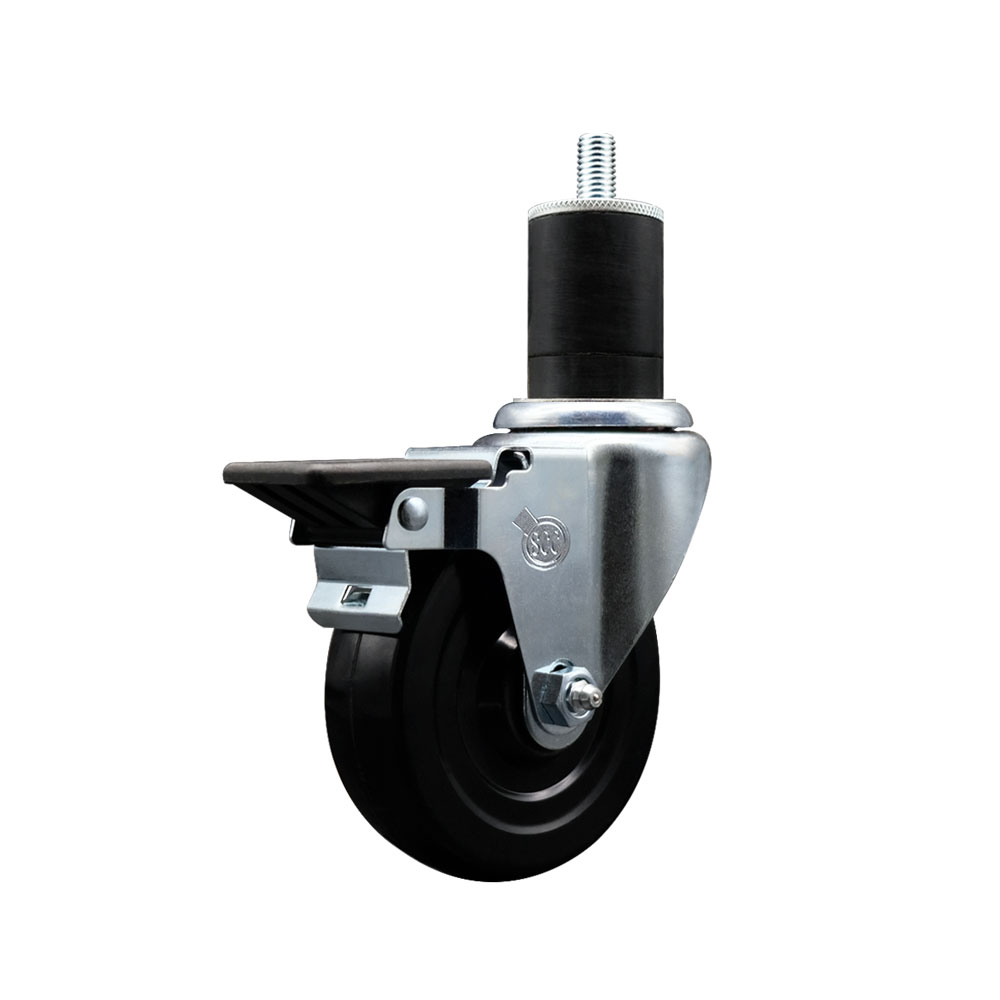 SCC-EX20S414-HRS-PLB-134 Hard Rubber Swivel Expanding Stem Caster with 4 x 1.25 in. Black Wheel & 1.75 in. Stem & Posi Locking Brake