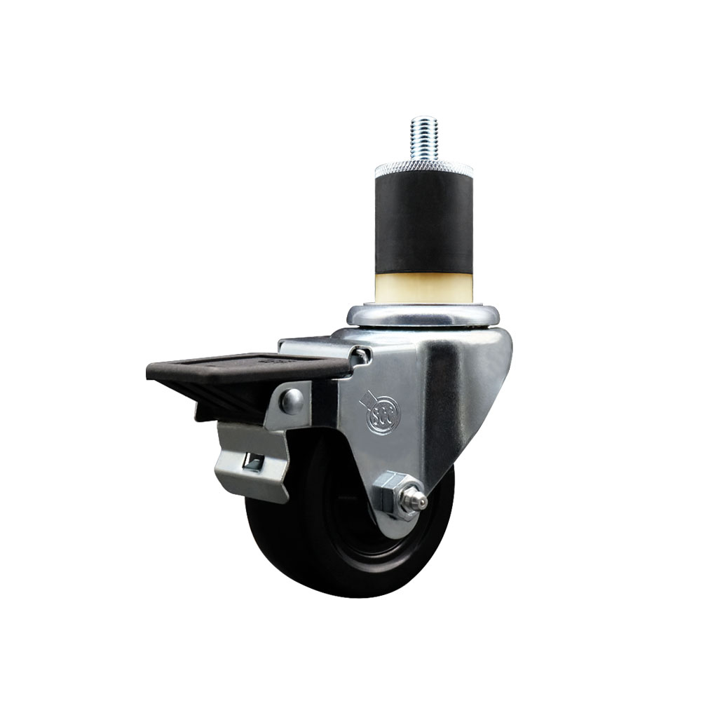 SCC-EX20S314-HRS-PLB-178 Hard Rubber Swivel Expanding Stem Caster with 3 x 1.25 in. Black Wheel & 1.87 in. Stem & Posi Locking Brake