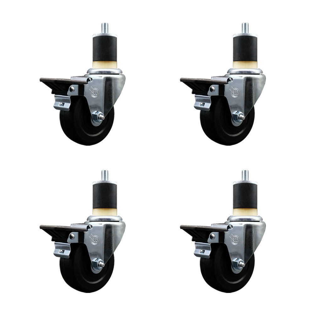 SCC-EX20S3514-HRS-PLB-178-4 Hard Rubber Swivel Expanding Stem Caster with 3.5 x 1.25 in. Black Wheels & 1.87 in. Stems - Set of 4