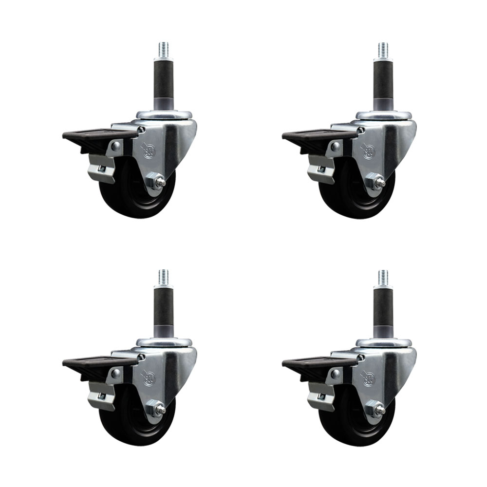 SCC-EX20S314-HRS-PLB-1-4 Hard Rubber Swivel Expanding Stem Caster with 3 x 1.25 in. Black Wheels & 1 in. Stems - Set of 4