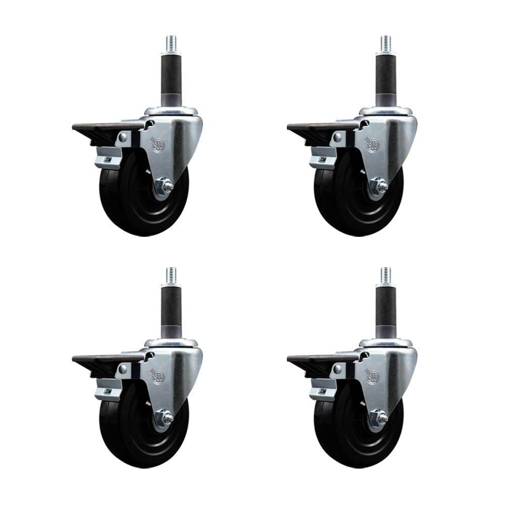 SCC-EX20S414-HRS-PLB-1-4 Hard Rubber Swivel Expanding Stem Caster with 4 x 1.25 in. Black Wheels & 1 in. Stems - Set of 4