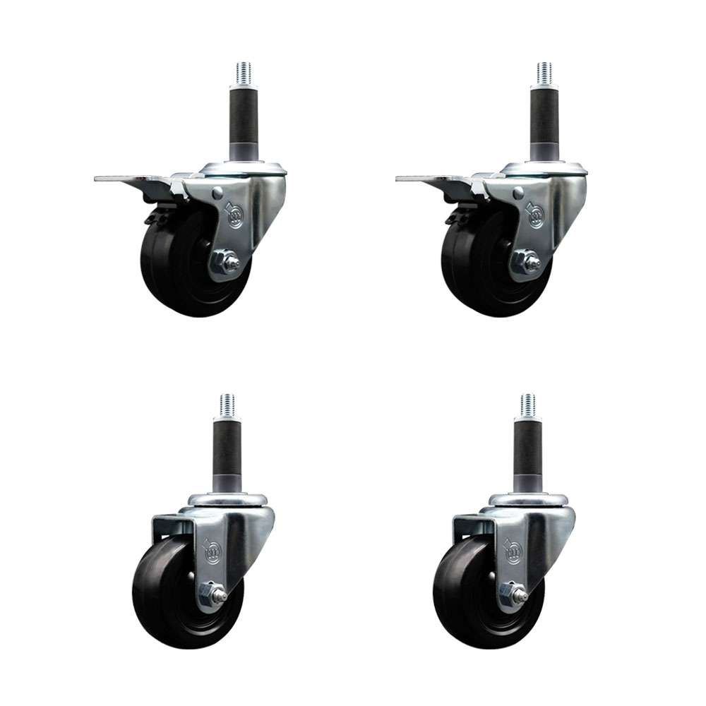 SCC-SSEXTTL20S314-HRS-2-S-2-1 Stainless Steel Hard Rubber Swivel Expanding Stem Caster with 3 x 1.25 in. Black Wheels & 1 in. Stems - Set of 4
