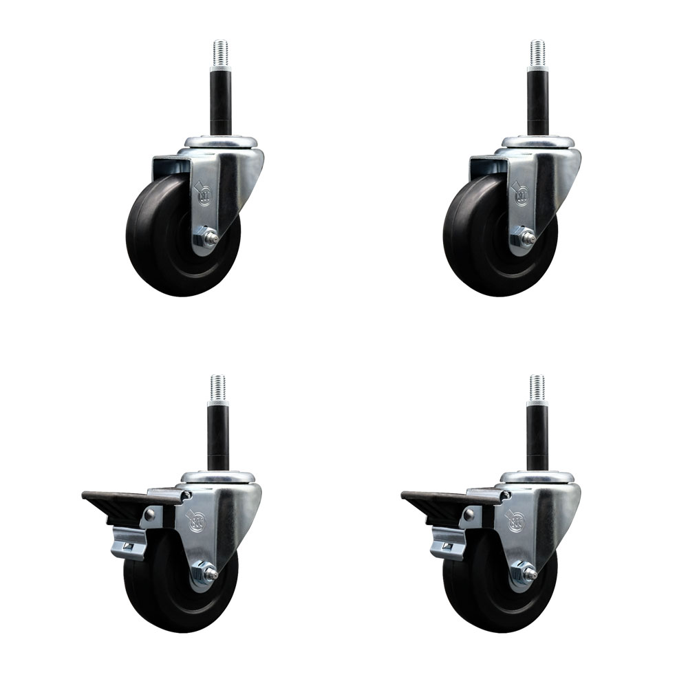 SCC-EX20S3514-HRS-2-PLB-2-34 Hard Rubber Swivel Expanding Stem Caster with 3.5 x 1.25 in. Black Wheels & 0.75 in. Stems - Set of 4