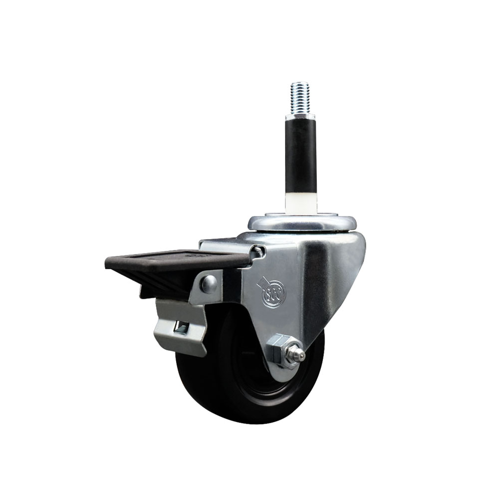SCC-EX20S3514-HRS-PLB-78 Hard Rubber Swivel Expanding Stem Caster with 3.5 x 1.25 in. Black Wheel & 0.87 in. Stem & Posi Locking Brake