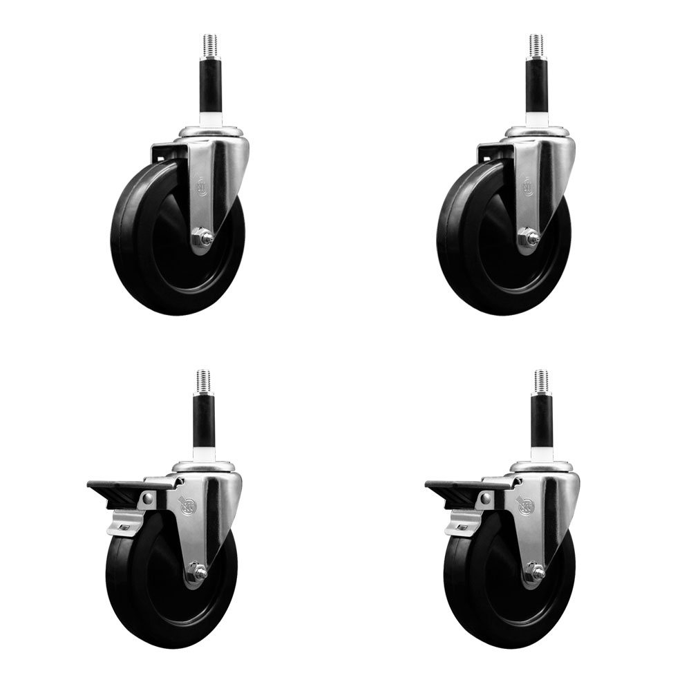 SCC-EX20S514-HRS-2-PLB-2-78 Hard Rubber Swivel Expanding Stem Caster with 5 x 1.25 in. Black Wheels & 0.87 in. Stems - Set of 4