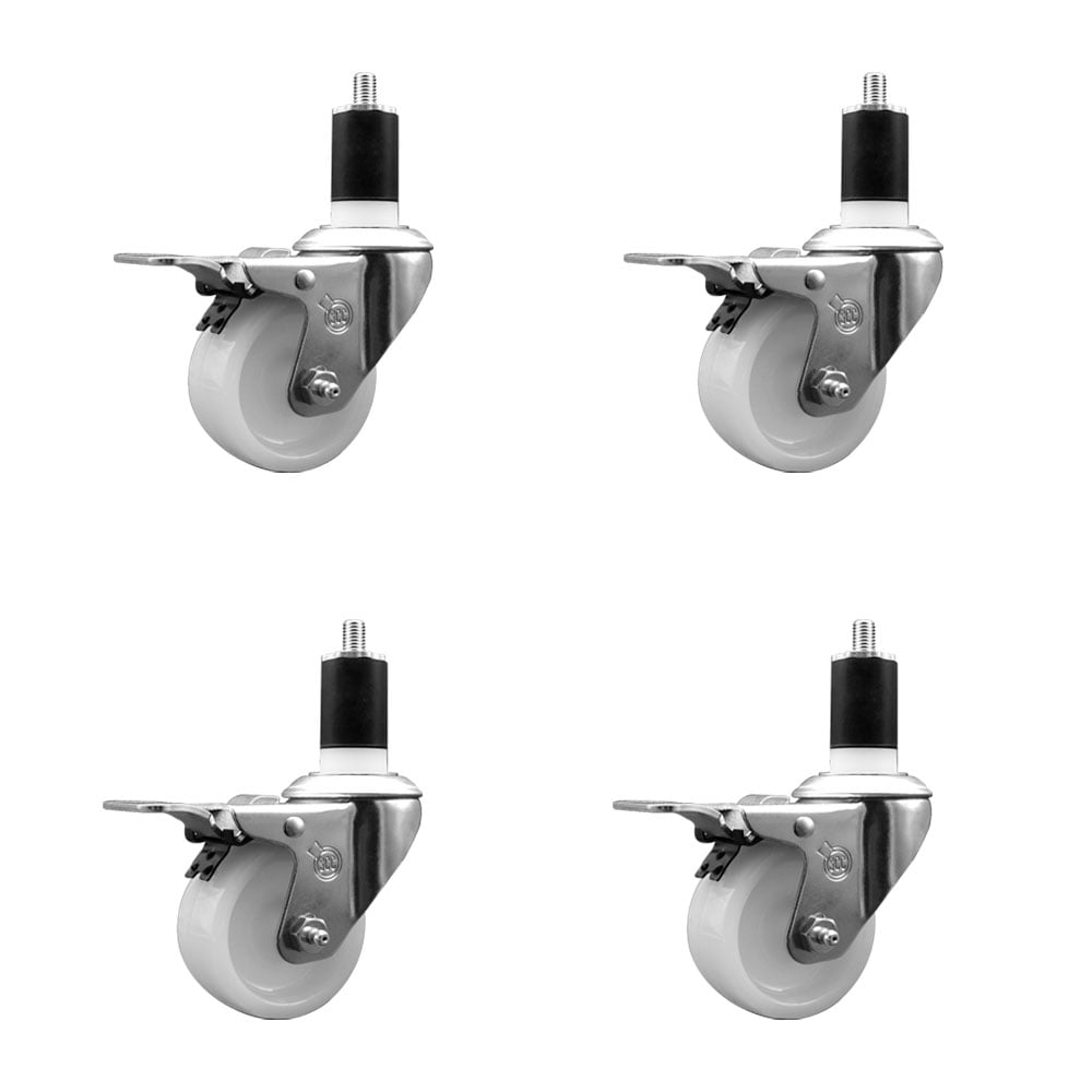SCC-SSEXTTL20S314-NYS-112-4 Stainless Steel Nylon Swivel Expanding Stem Caster with 3 in. White Wheels & 1.5 in. Stems - Set of 4