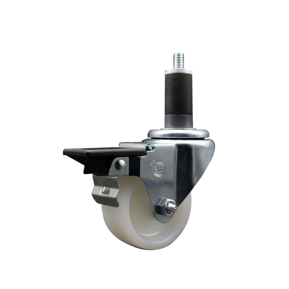 SCC-EX20S314-NYS-PLB-114 Nylon Expanding Stem Swivel Caster with 3 in. White Wheel & 1.25 in. Stem & Posi Locking Brake