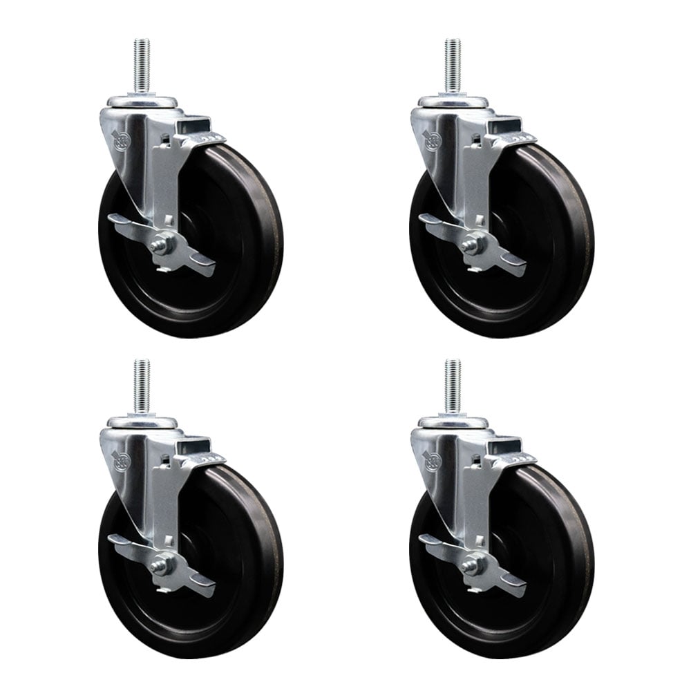 SCC-TS20S615-PHS-TLB-58212-4 Phenolic Swivel Threaded Stem Caster with 6 x 1.25 in. Black Wheels & 0.63 in. Stems - Set of 4