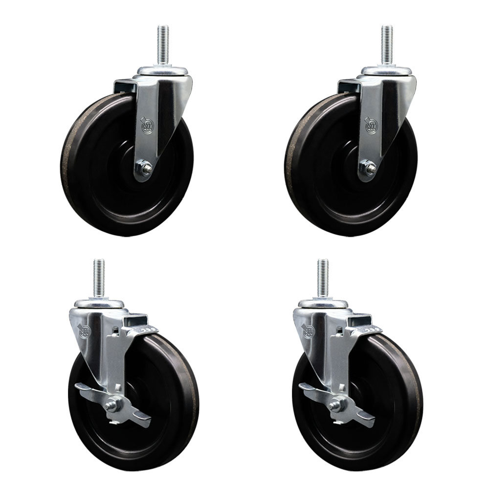 SCC-TS20S615-PHS-58212-2-TLB-2 Phenolic Swivel Threaded Stem Caster with 6 x 1.25 in. Black Wheels & 0.63 in. Stems - Set of 4