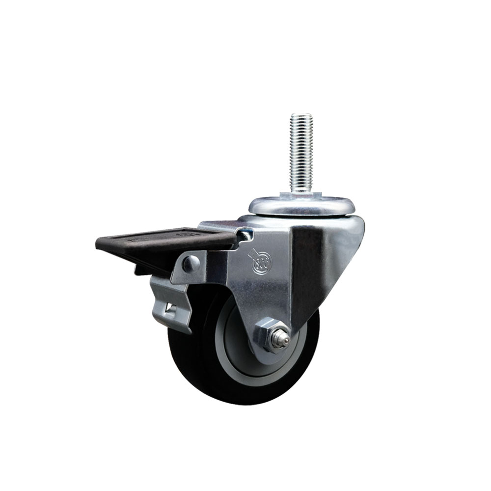 SCC-TS20S314-PPUB-BLK-PLB-34212 Polyurethane Swivel Threaded Stem Caster with 3 x 1.25 in. Black Wheel & 0.75 in. Stem & Posi Locking Brake