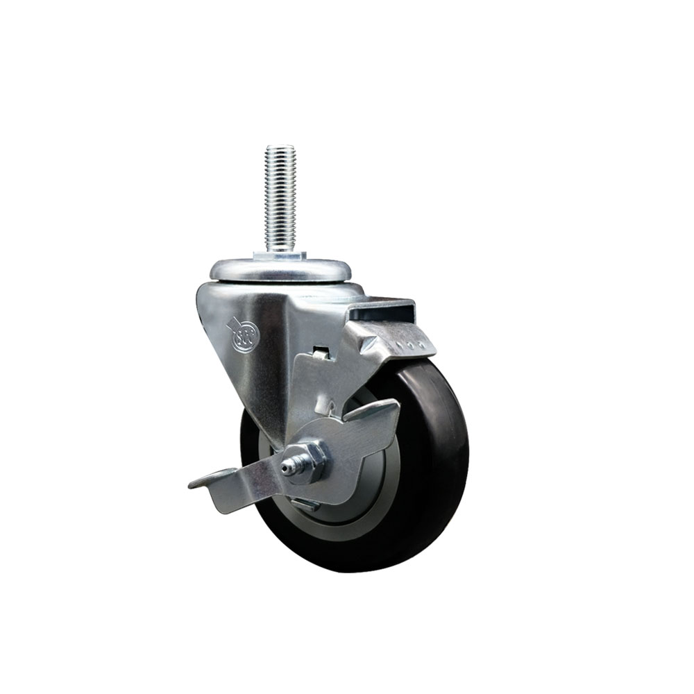 SCC-TS20S3514-PPUB-BLK-TLB-34212 Polyurethane Swivel Threaded Stem Caster with 3.5 x 1.25 in. Black Wheel & 0.75 in. Stem & Top Locking Brake