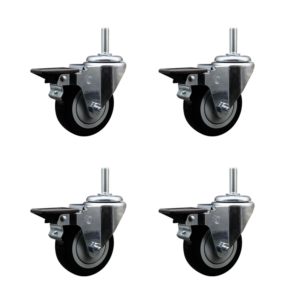 SCC-TS20S3514-PPUB-BLK-PLB-34212-4 Polyurethane Swivel Threaded Stem Caster with 3.5 x 1.25 in. Black Wheels & 0.75 in. Stems - Set of 4